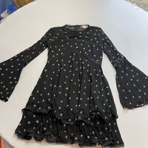 Donna Mizani Black Gold Embroidered Star Dress Size Small